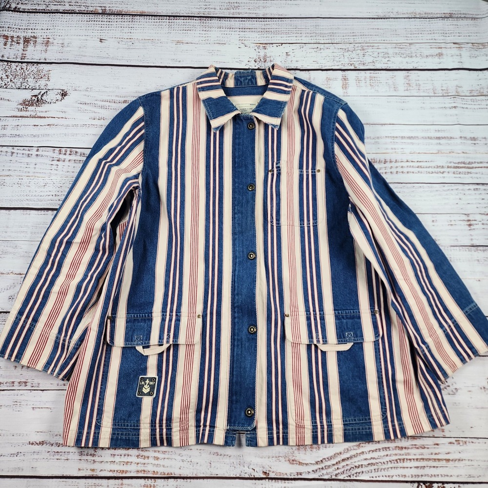 VTG Lauren Jeans Co Ralph Lauren Striped Denim Chore Jacket Womens 3X Nautical